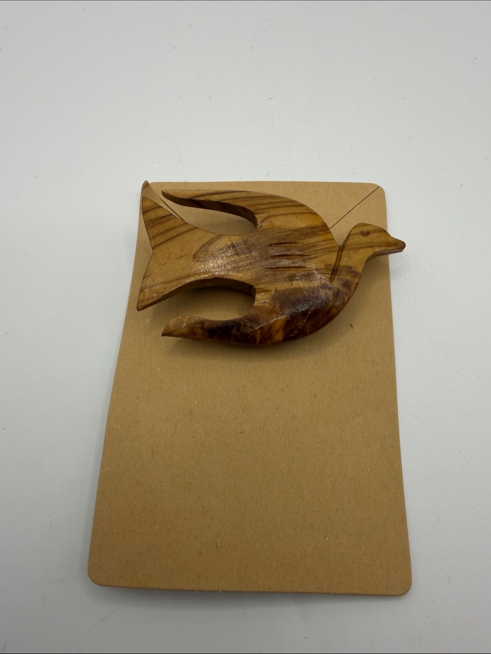 Vintage Hand Carved Wooden Bird Brooch Dove Swallow Artisan Wood Pin